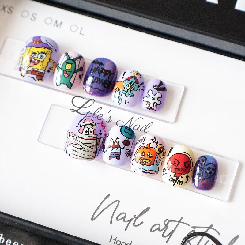 Halloween Spongebob Purple Cat-Eye Cartoon Cute Everyday Pure Hand-Painted Handmade Wearable Nails Halloween Spongebob Purple Cat-Eye Cartoon Cute Everyday Pure Hand-Painted Handmade Wearable Nails