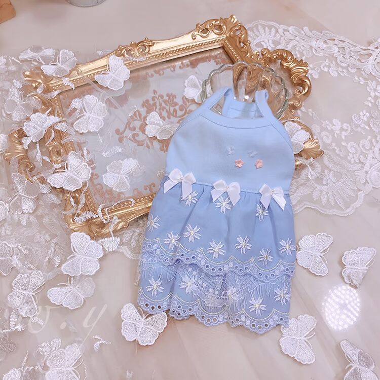 [W.Y] Đầm thêu hoa cúc Daisy. Siêu tiên. Dệt kim cotton mùa hè thương hiệu chính của quần áo thú cưng - Quần áo & phụ kiện thú cưng nón cho chó