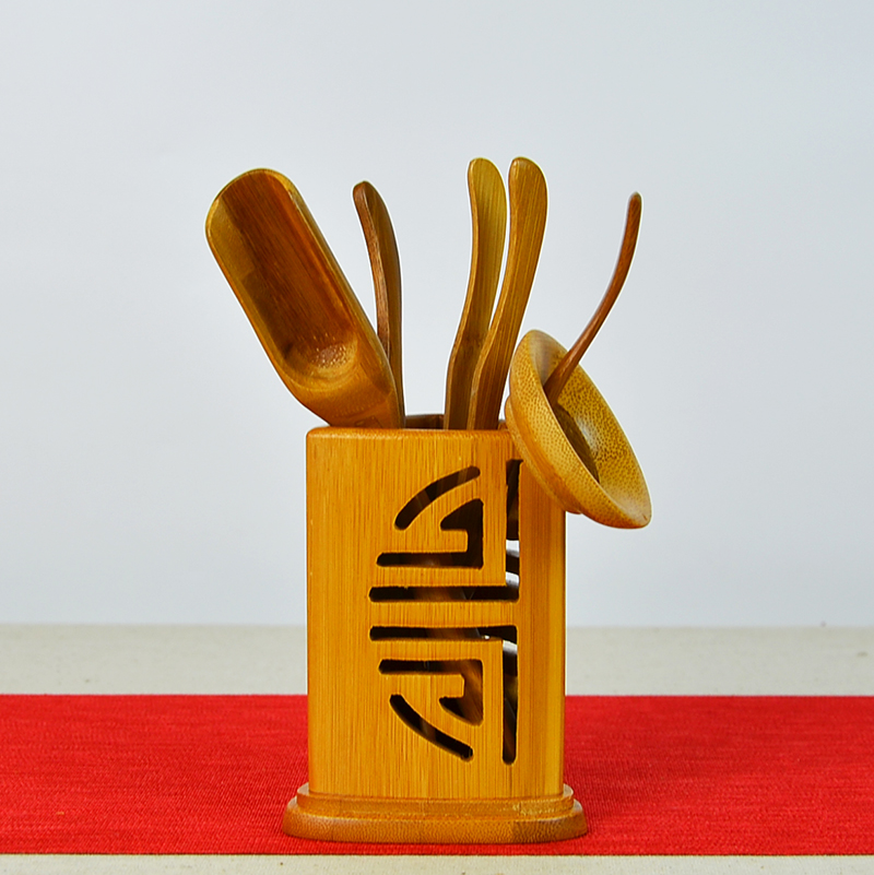 Bamboo hollow tea Ceremony Six Junzi handmade tea tray ornaments Kung Fu tea with a teaspoon tea clip Tea leak filter zero matching