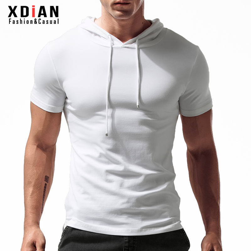 Men's Hooded Short-Sleeve T-Shirt, American Style Thin Top, Tight-Fitting Sweatshirt, Hoodie, Summer Wear