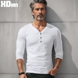 Футболка, демисезонный тонкий хлопковый лонгслив, V-образный вырез, в обтяжку, облегающий крой