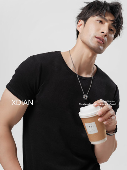 Continued point: Newly upgraded threaded cotton 260G heavyweight right shoulder American short-sleeved men's T-shirt 2025 new top