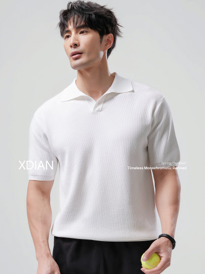 Click Here for the Men's Light Luxury Honeycomb Waffle Knit Short-Sleeve Top with a Seagull Collar for Summer