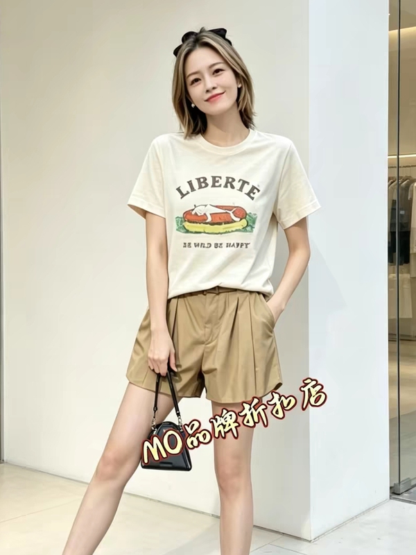 In-Stock Short-Sleeve T-Shirt 2026 Summer New Antibacterial Cooling H-Shaped Vintage Cute Pet Print Mbf2Teet07