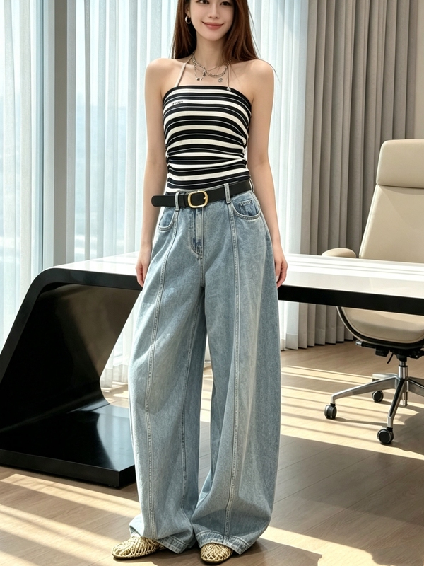 2026 Autumn New High-Waisted Stitched Design Casual Loose Wide-Leg Balloon Jeans for Women Mbf3Jen033 2026 Autumn New High-Waisted Stitched Design Casual Loose Wide-Leg Balloon Jeans for Women Mbf3Jen033