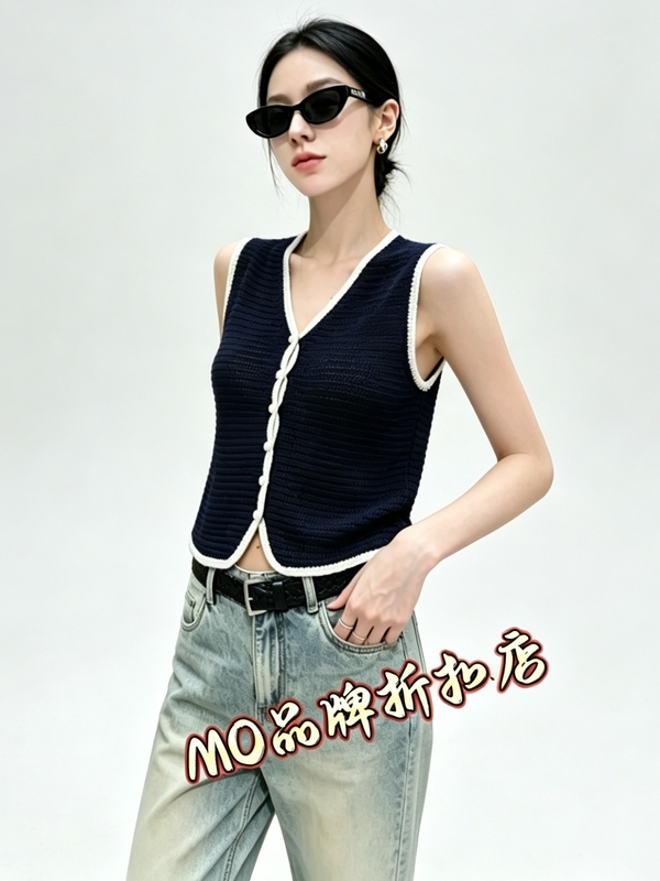 In-Stock Knitted Cardigan 2026 Summer New Product Rayon Linen Hollow-Out Hand-Woven Edge V-Neck Vest Mbf2Car017