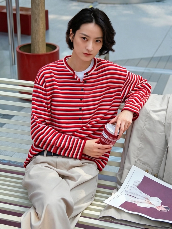 In-Stock Celebrity Style 2026 Winter New Striped Color-Block Knit Sweater, Loose and Versatile Trendy Top