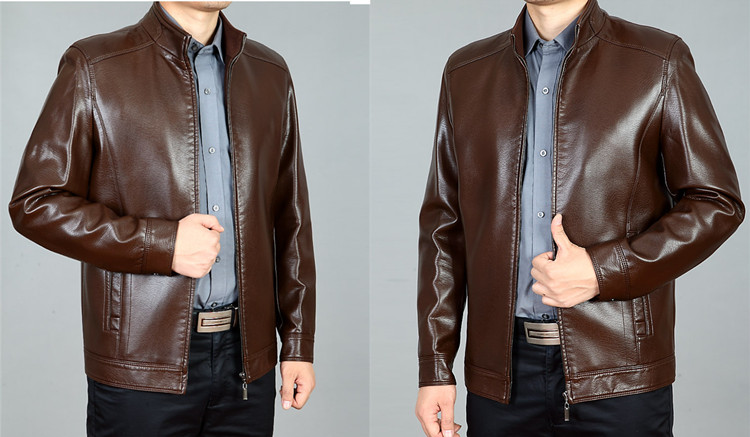 Mẫu mùa thu đông mới Áo khoác da nam trung niên cộng với áo khoác da nhung dày Áo khoác nam giản dị áo khoác bomber