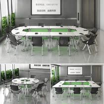 Variety of staff folding training tables and chairs with wheels mobile splicing multi-function elliptical long fan-shaped conference table simple