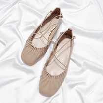 Moriyu Sea Lanes New Genuine Leather Ballet Shoes Art Retro Crossover With Single Shoes 100 Hitch Flat-bottomed Grandma Shoes Woman