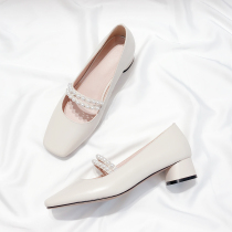 Suyu Sea Lanes Genuine Leather Art Retro Wedding Shoes 2022 New Middle Heel Mary Precious Shoes Bridesmaid Retro Pearl Single Shoes