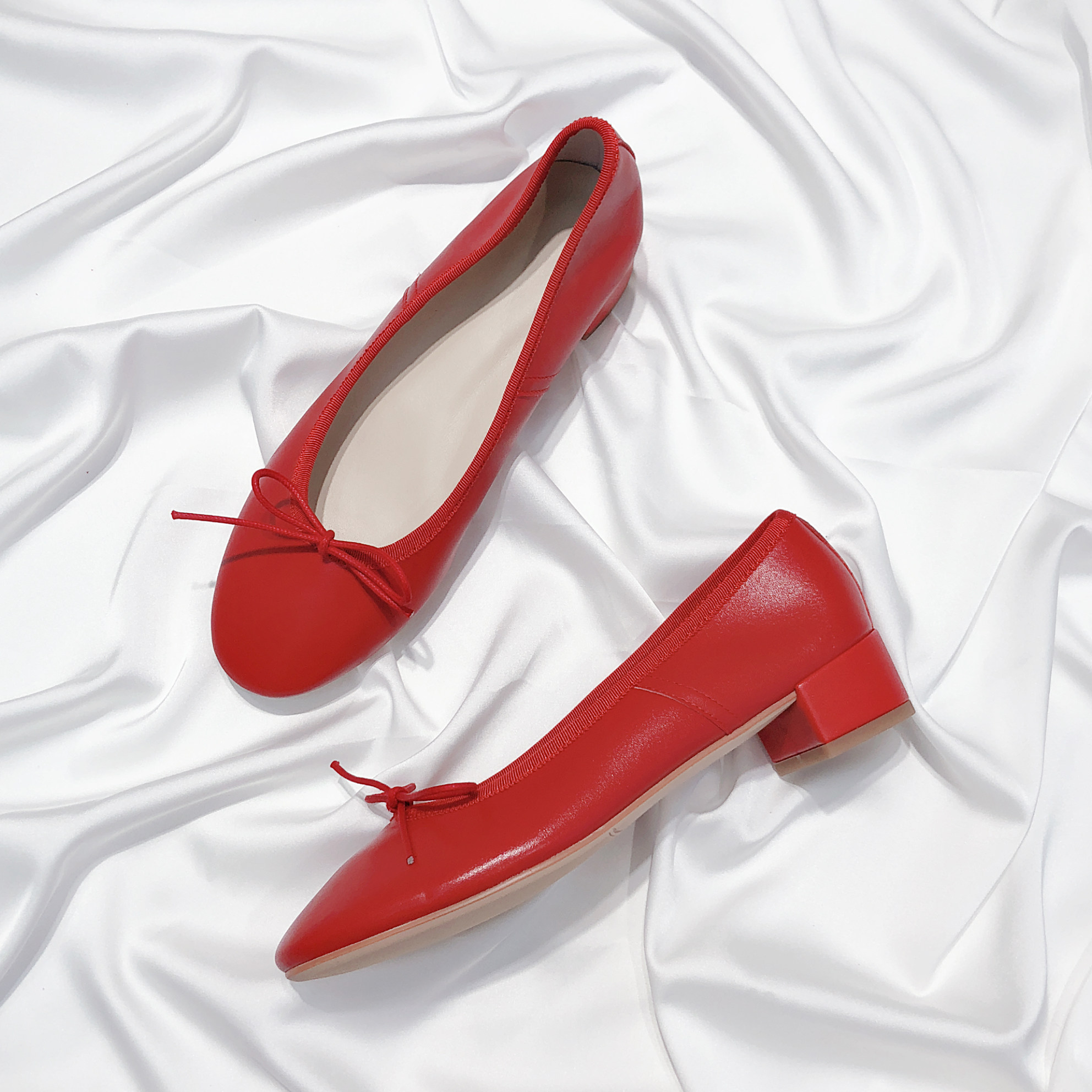 Senyu Haixiang leather literary retro ballet shoes round head sweet bow beanie shoes soft leather single shoes women