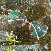 Rose gold female large square rimless glasses with myopia astigmatism custom anti-blue light glasses aspheric 350 degrees