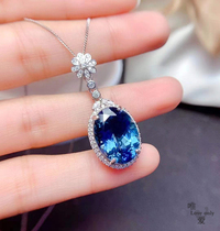 New product s925 pure silver inlaid with natural Swiss blue toppstone pendant lady blue jewel item pendant necklace silver jewellery