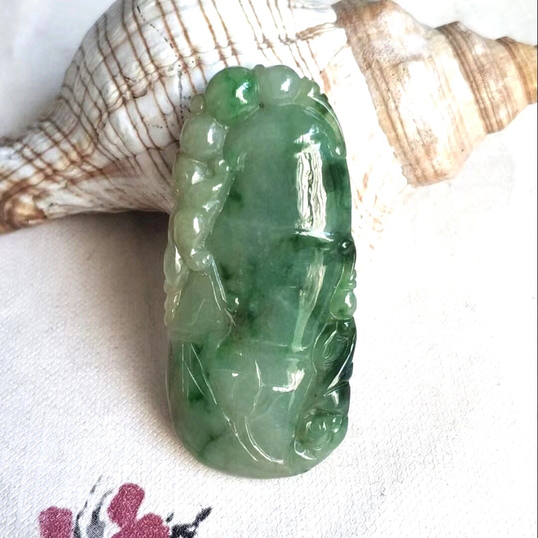 天然缅甸翡翠玉石A货竹节飘绿吊坠节节高男女款玉器玉佩挂件532