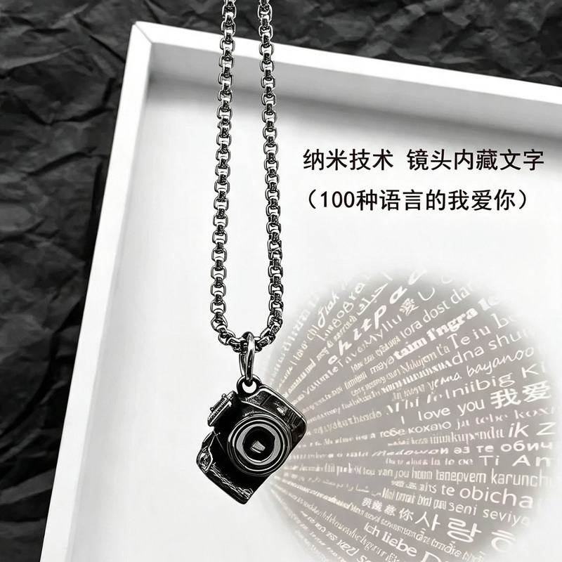 100 Languages I Love You Confession Necklace Small Camera Pendant Personalized Couple Gift for Boyfriend Birthday Gift