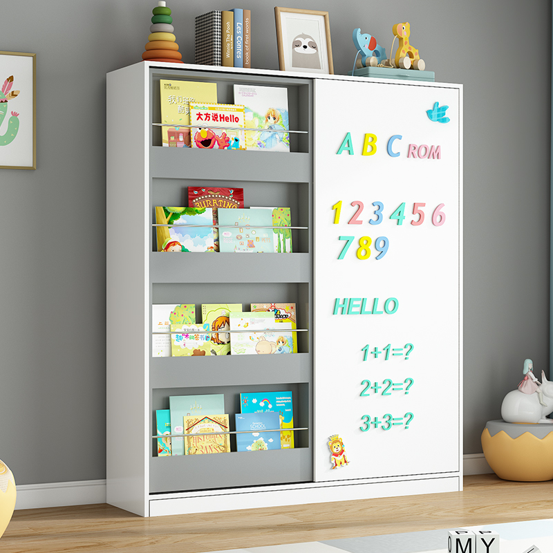 Children's bookshelf picture book rack solid wood toy storage cabinet baby rack student bookcase erasing magnetic whiteboard cabinet