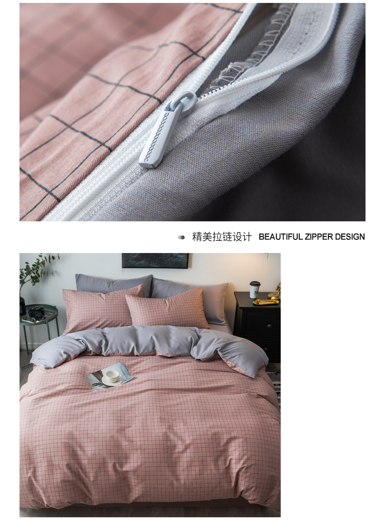 ins đơn giản bông denim bông giường bông rửa lưới kẻ sọc đỏ khăn trải giường chăn 4 người đàn ông và phụ nữ Bắc Âu - Bộ đồ giường bốn mảnh mua chăn ga gối đệm