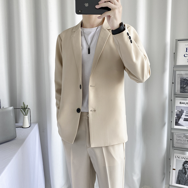 New Men's Suits, Casual British Style Spring and Autumn Suits, Men's Slim-Fitting Trendy Light Mature Style Small Suits for Men