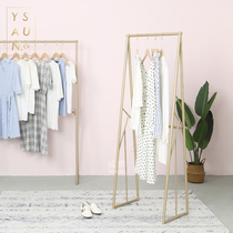 Golden clothing rack clothing store display hanger womens clothing store clothing display rack iron floor standing double layer hanging clothes