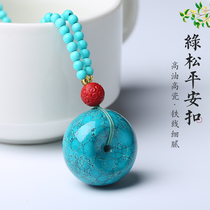 Natural Turquoise Ping An Buckle Pendant Bagel Necklace Womens Clavicle Chain New Simple Sweater Chain Mesh Flower Pendant