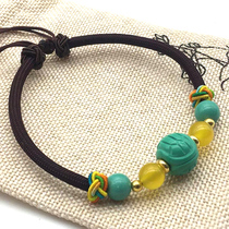 Turquoise Rich Armor World Bracelet Girls Round Bead Bracelet Barrel Tortoise Shell Chain Ethnic Style Natural Turquoise Woven Chain