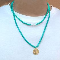 Turquoise necklace pendant female style green blue pine hanger chain sweater chain spot shipment