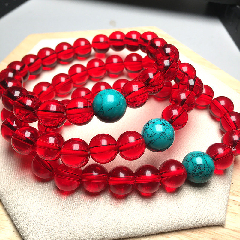 Natural turquoise hand chisel girl bracelet crystal jade ethnic style simple personality single ring string - Taobao