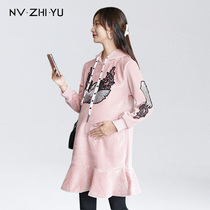 Womens imperial maternity womens clothing spring and autumn fashion loose gold velvet womens long autumn and winter plus velvet thickened top