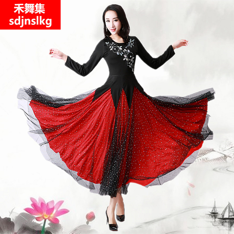 Waltz dance dress for autumn and winter long sleeves Morden dress female adult national standard dance large swing long skirt social dance suit