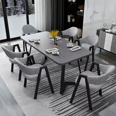 Simple solid wood dining table and chair combination Italian dining table large and small apartment modern simple 4 people 6 people rectangular dining table