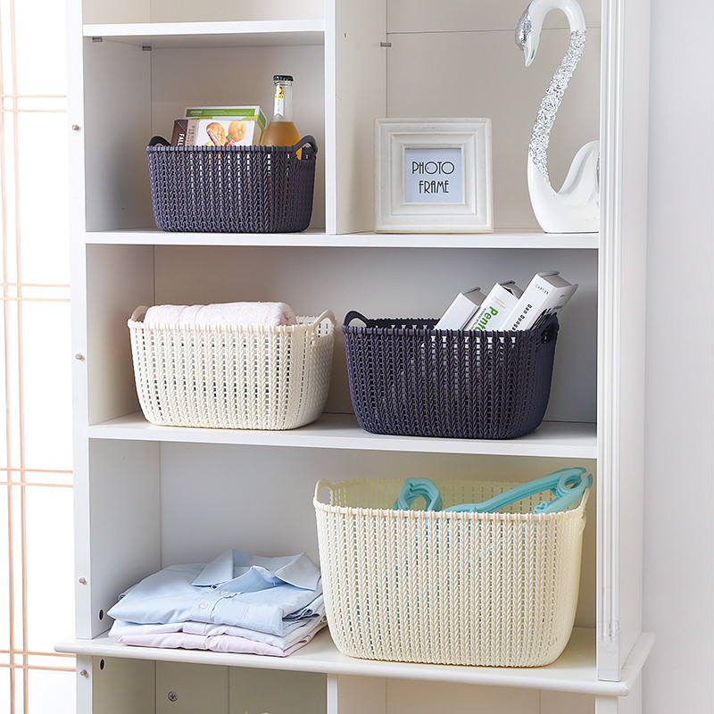 Desktop storage basket household imitation rattan debris storage basket plastic artifact finishing bathroom portable basket