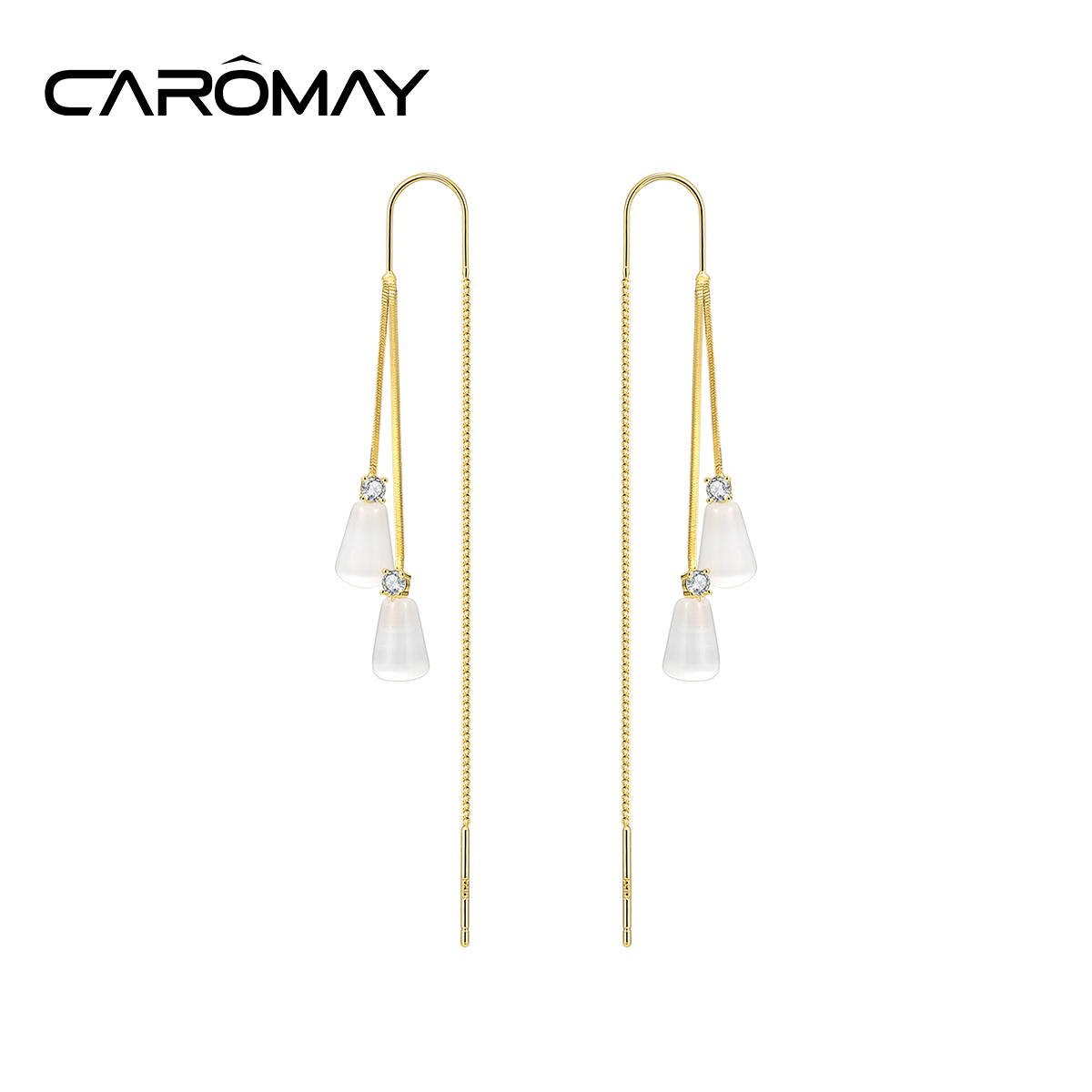 CAROMAY French Water Drop Tassel Earrings Female Premium Sense Light Luxury Niche Earrings New Temperament Stud Earrings