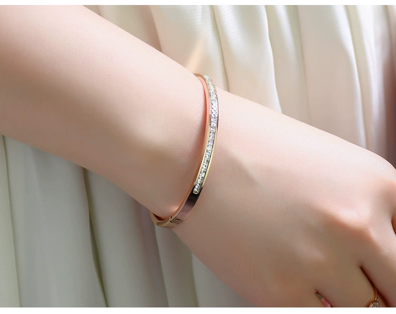 Trang sức Caroline Hàn Quốc mạ vàng hồng 18K bằng thép titan sang trọng vòng đeo tay nữ đơn giản 520 đôi vòng đeo tay - Vòng đeo tay Cuff vòng tay