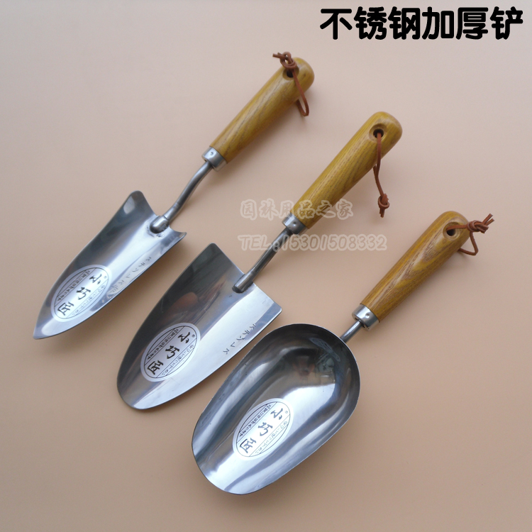 Wooden handle stainless steel bucket shovel Multi-purpose shovel Small ice shovel narrow shovel Dried fruit rice bucket shovel thickened non-slip home gardening tools