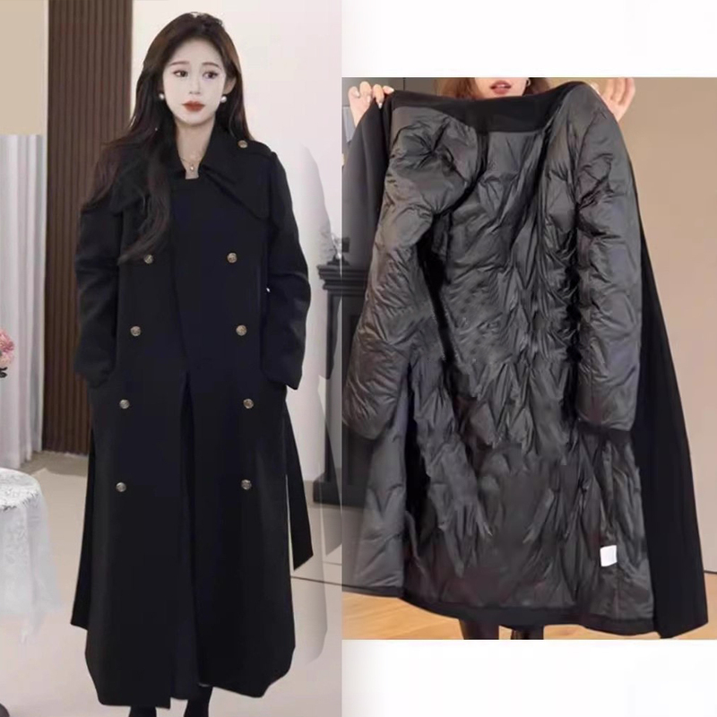 2025 Winter New Plus Size Women's Slimming White Duck down Lined Trench Coat for Chubby Women, High-End down Coat