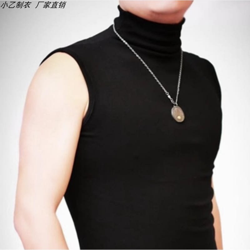 Versatile Men's High-Neck Sleeveless Casual T-Shirt, Slim Fit, Soft, Young Style, Small High-Neck Casual Base Shirt, Wide-Shoulder Vest
