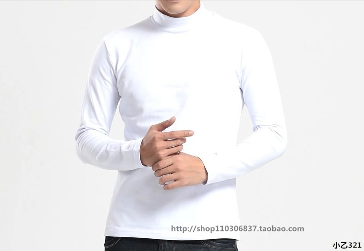 Áo thun nam cổ cao nửa cổ dài tay cotton mùa thu và cổ áo cổ áo phiên bản Hàn Quốc áo khoác nam màu đen thuần khiết áo thun nam cổ tròn
