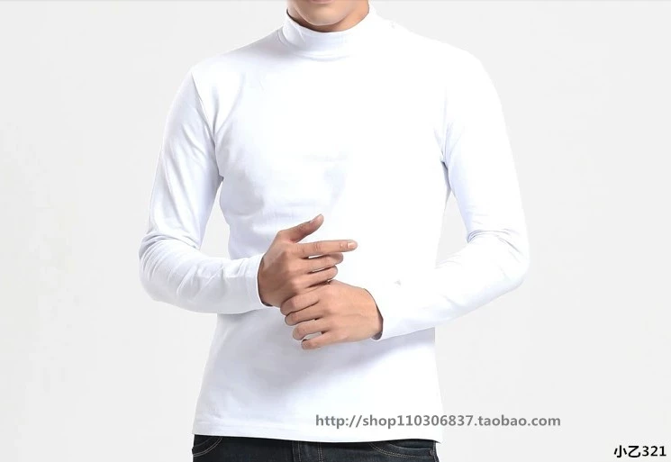 Áo thun nam cổ cao nửa cổ dài tay cotton mùa thu và cổ áo cổ áo phiên bản Hàn Quốc áo khoác nam màu đen thuần khiết