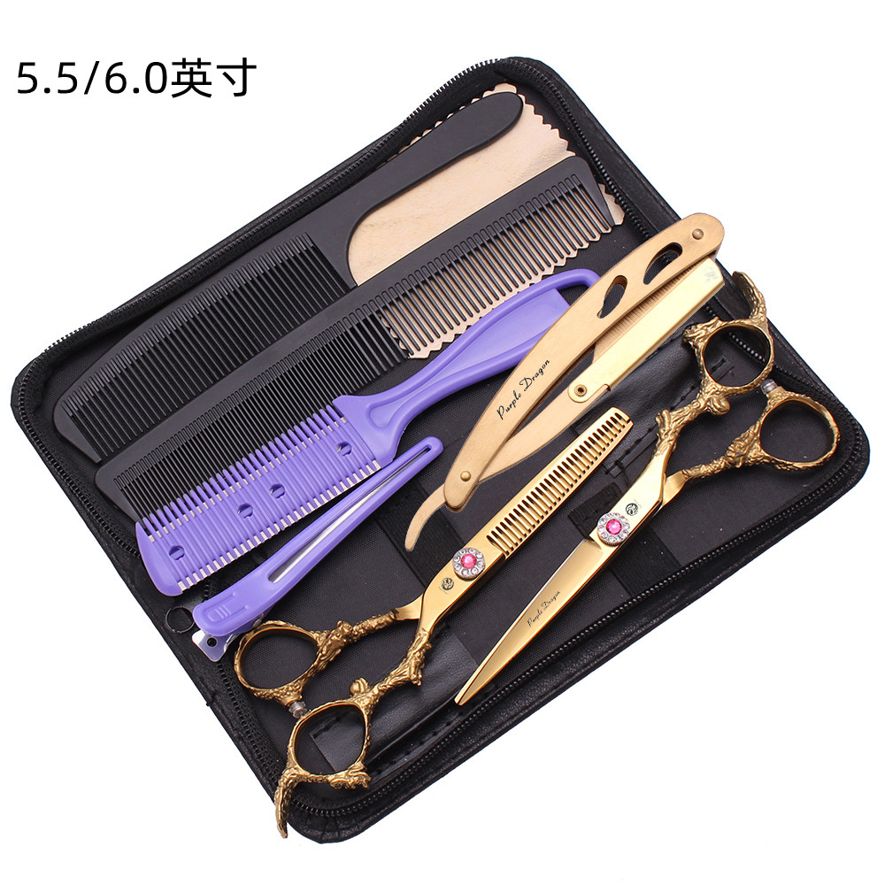 Zilong 5 5 6 inch golden dragon handle hairdressing scissors hairdressing special scissors flat cut bangs scissors thinning teeth scissors