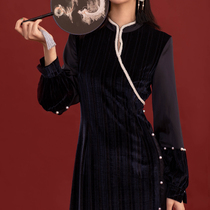 One two custom cheongsam long black Chinese style modified dress female 2020 new autumn long sleeve Xuanzhu