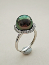 Jewelry designer elegant work A62 selection of Tahitian black pearl ring Peacock green mirror flawless