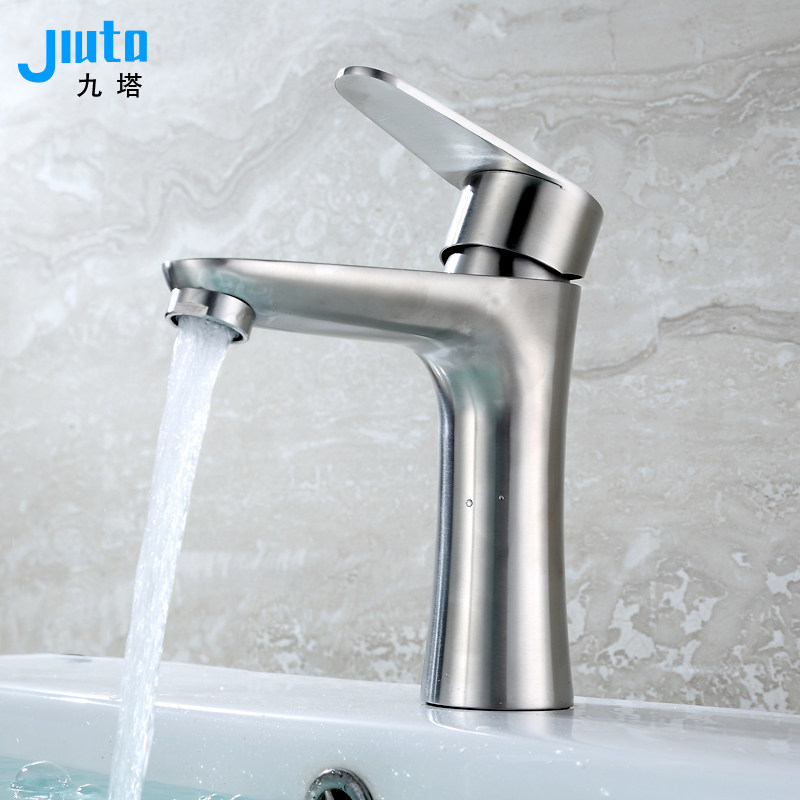 Positive 304 stainless steel single hole splash-proof hot and cold wash basin faucet Powder room bathroom cabinet hot and cold wash face mixing valve