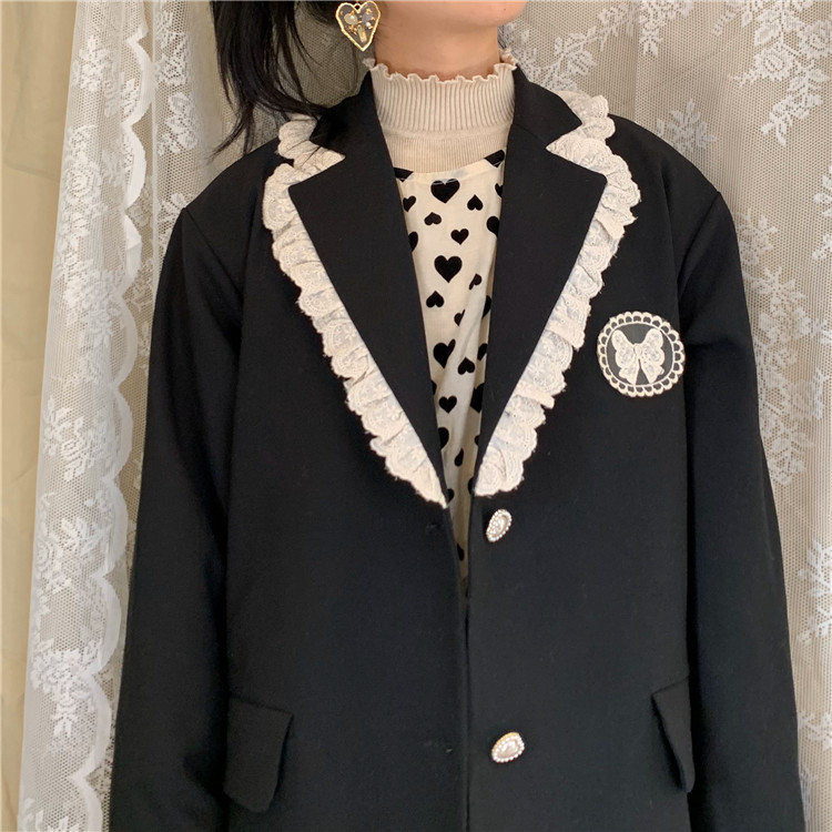 Egg bag dining restaurant _ black suit coat female spring cute student suit suit coat loose and thin short coat