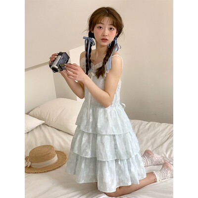 taobao agent Blue summer suspenders, dress, back straps