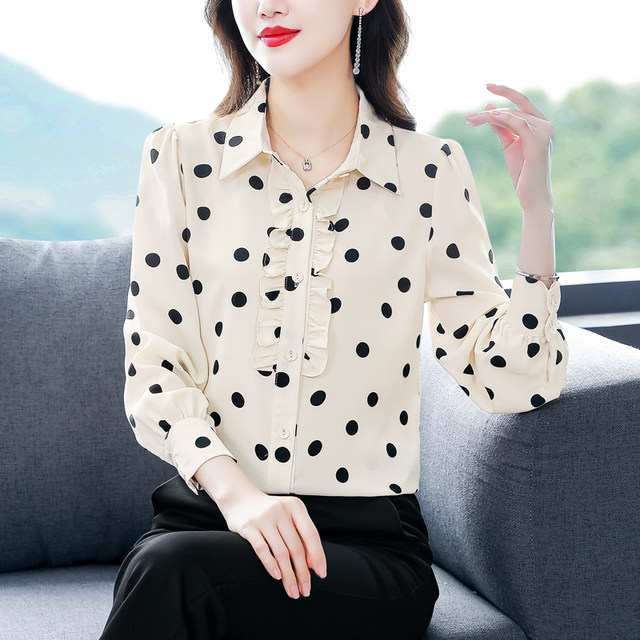 Polka-dot silk shirt women's long-sleeved 2023 autumn new fashion mulberry silk shirt design western style shirt