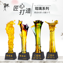 Glass trophy custom crystal medal tripod gift year of the ox love charity ceremony souvenir custom