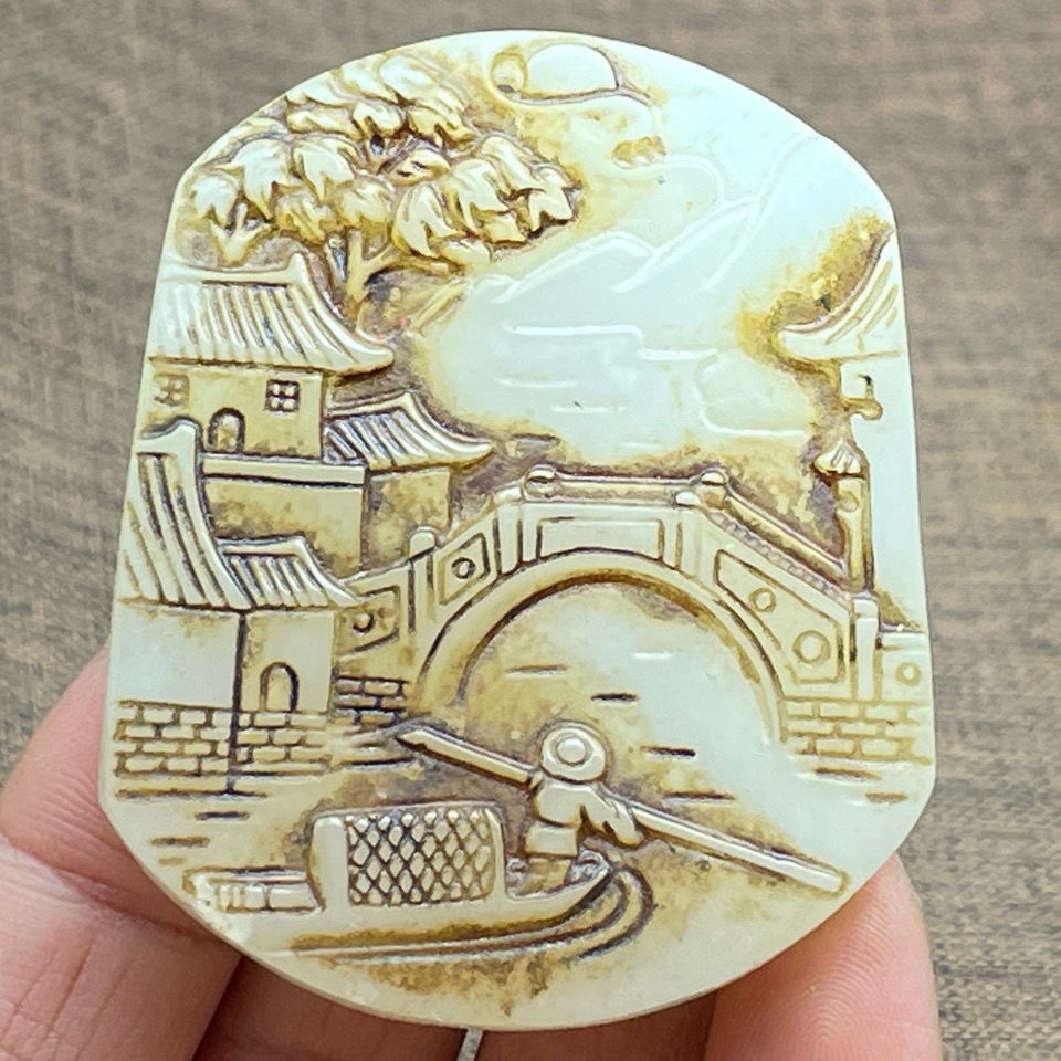 Ancient playing jade ware Ming and Qing Ming jade old jade old jade old objects high ancient jade made of old antique pendant pendant small bridge flowing water-Taobao