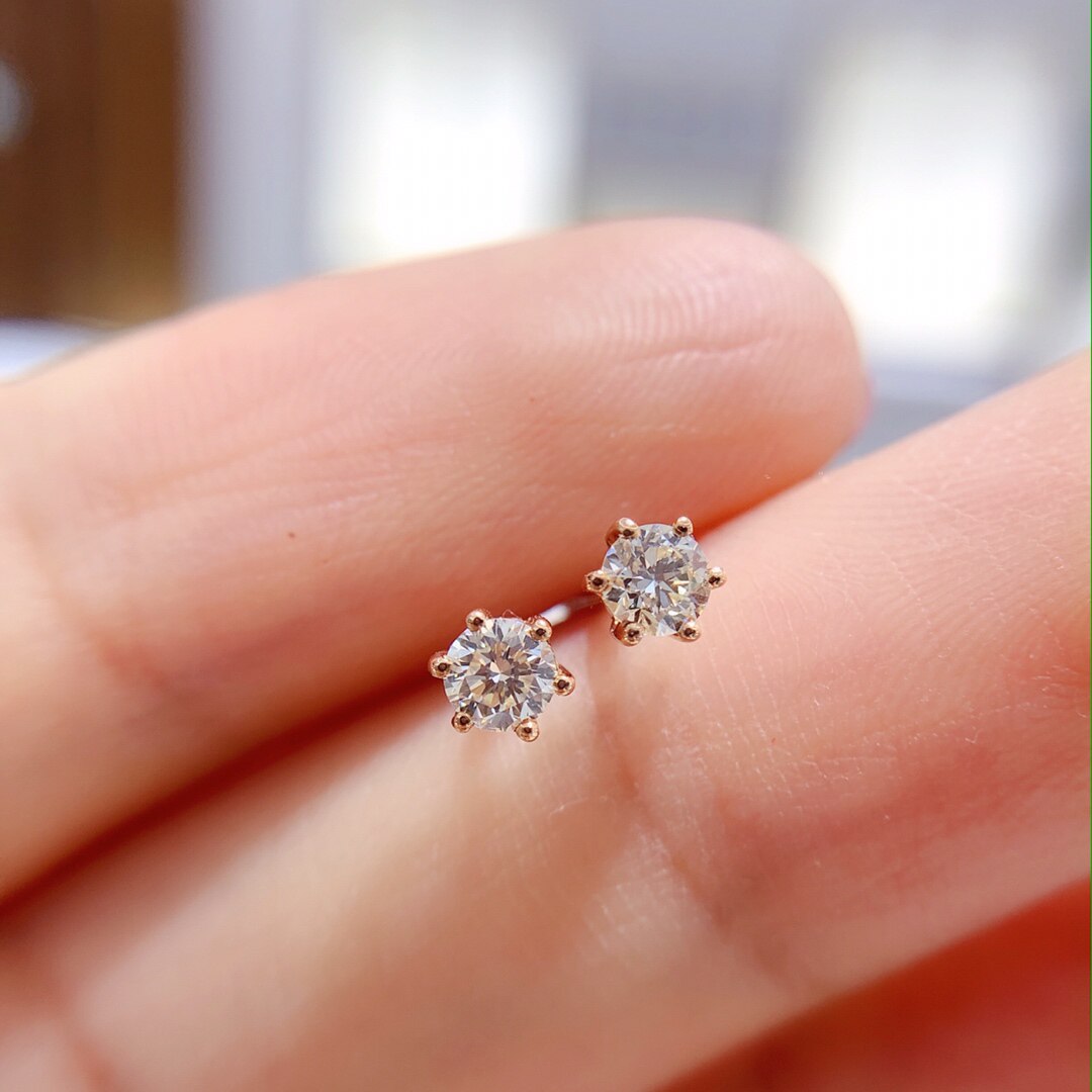 18K diamond earrings classic 6-claw earrings 34 points diamond earrings rose gold earrings natural diamond earrings spot