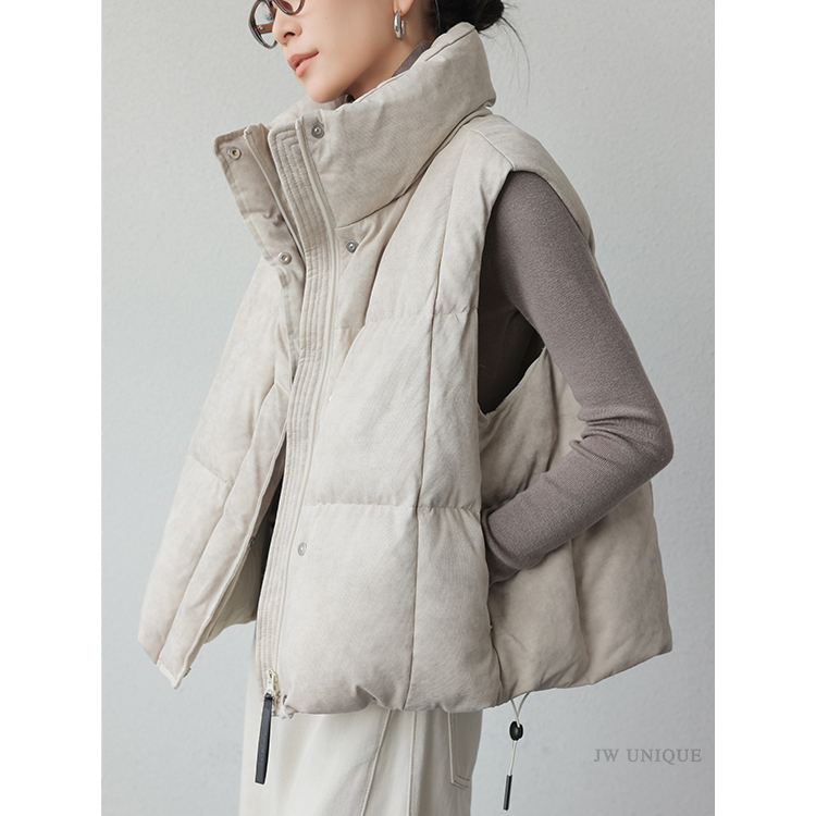 Jwunique Dimple Gray-White Sleeveless White Duck down Vest Jacket for Women 2026 Winter Vest Top